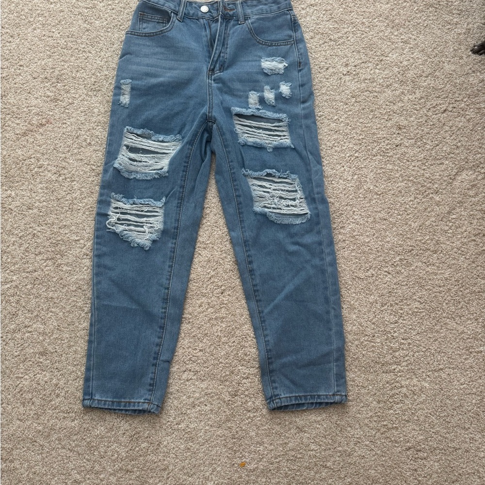 SHEIN Blue Distressed Boyfriend Jeans